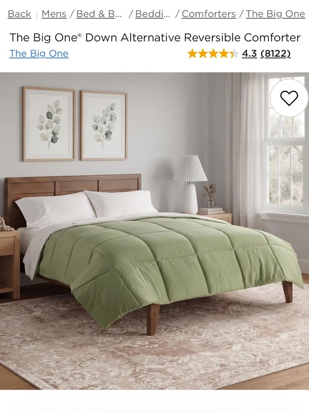 The Big One Light Sage Green Reversible Down Alternative Comforter